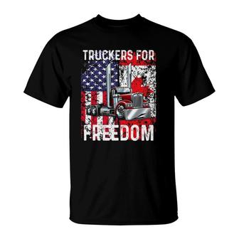 Trucker For Freedom Convoy 2022, American Canadian Flag T-Shirt | Mazezy