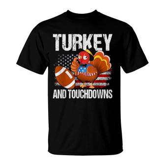 Turkey And Touchdowns Thanksgiving Football T-Shirt | Mazezy