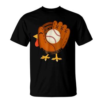 Turkey Baseball Glove Thanksgiving Day Catchers Boys Dads T-Shirt | Mazezy