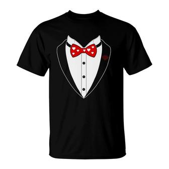 Tuxedo Hearts Bow Tie Valentine's Day Costume Gift Tee T-Shirt | Mazezy