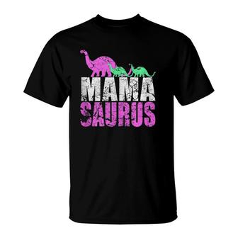 Twin Mom Mother's Day Gift Mama Saurus Dinosaur Graphic T-Shirt | Mazezy