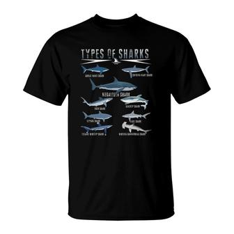 Types Of Shark Megalodon Great White Nurse Shark T-Shirt | Mazezy