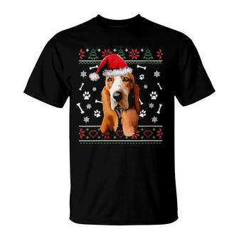 Ugly Christmas Basset Dog Santa Hat Pajama Xmas T-Shirt | Mazezy