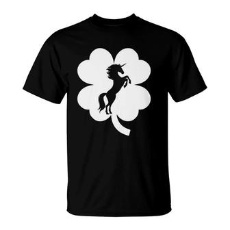 Unicorn Shamrock Four Leaf Clover St Patrick's Day T-Shirt | Mazezy