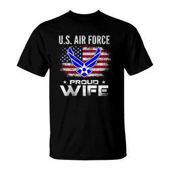 US Air Force Proud Wife With American Flag Gift Veteran T-Shirt | Mazezy