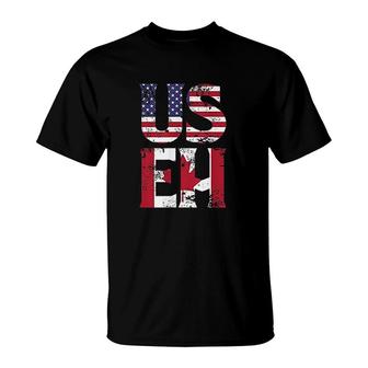 Us Eh American Canadian Funny Meme Quote T-Shirt | Mazezy