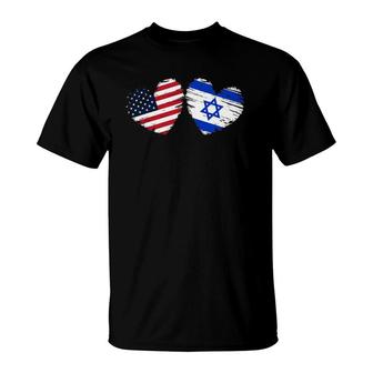 Usa Israel Flag Heart Valentines Day Israeli American T-Shirt | Mazezy