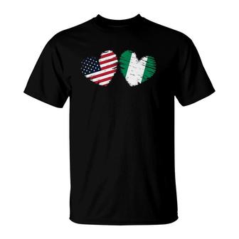 Usa Nigeria Flag Heart Valentine's Day Nigerian American T-Shirt | Mazezy