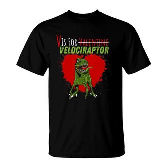 V Is For Valentine Velociraptor Funny Boys, Kids Dinosaur T-Shirt | Mazezy