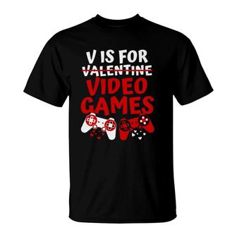 V Is Video Games Valentine's Day Gamer Boy Men T-Shirt | Mazezy CA