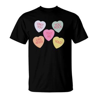 Valentine's Day Conversation Hearts Funny Valentine's Day T-Shirt | Mazezy