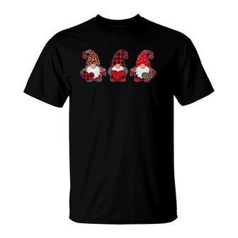Valentine's Day Three Gnomes Holding Heart Leopard T-Shirt | Mazezy