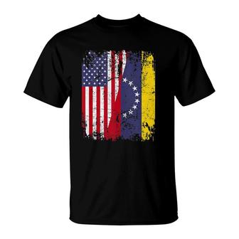Venezuelan Roots Half American Flag Venezuela T-Shirt | Mazezy