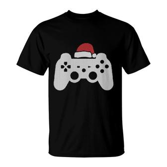 Videogame Controller Santa Hat Christmas Gaming Xmas Gamer T-Shirt | Mazezy