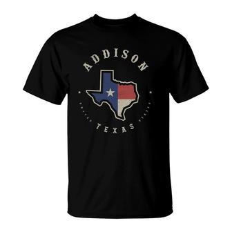 Vintage Addison Texas State Flag Map Souvenir Gift T-Shirt | Mazezy