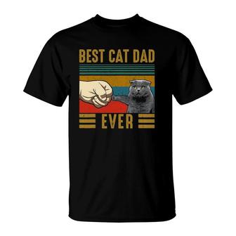 Vintage Best Cat Dad Ever Father's Day Scottish Fold Cat T-Shirt | Mazezy