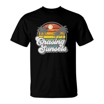 Vintage Chasing Sunsets Beach Summer Retro Sunset 70'S Gift Premium T-Shirt | Mazezy