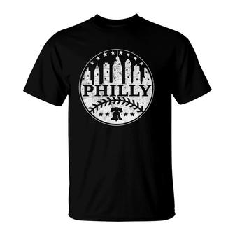 Vintage Distressed Philadelphia Philly Baseball City Skyline T-Shirt | Mazezy