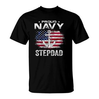 Vintage Proud Navy Stepdad With American Flag Gift Veteran T-Shirt | Mazezy