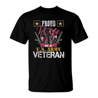 Vintage Proud Wife Of A US Army Veteran Gift Mom Dad T-Shirt | Mazezy