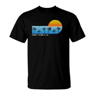 Vintage Puerto Morelos, Mx Palm Trees & Sunset Beach T-Shirt | Mazezy