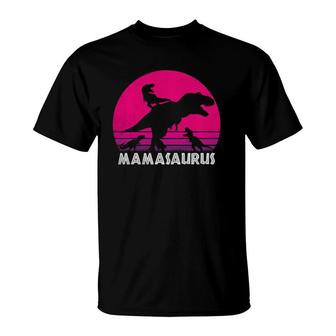 Vintage Retro 3 Kids Mamasaurus Sunset Funny T-Shirt | Mazezy