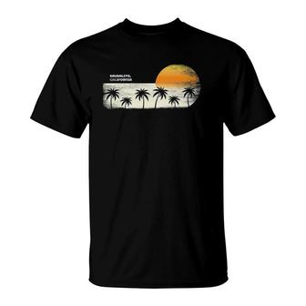 Vintage Sausalito Ca Ocean Sunset And Palm Trees T-Shirt | Mazezy