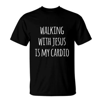 Walking With Jesus Is My Cardio T-Shirt | Mazezy