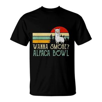 Wanna Smoke Alpaca Bowl Funny Llama Smoking T-Shirt - Thegiftio
