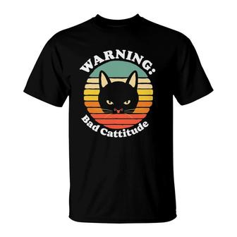 Warning Bad Cattitude Funny Annoyed Cat Retro Vintage T-Shirt | Mazezy