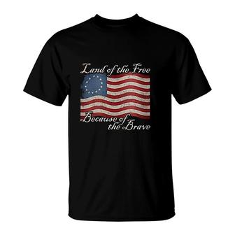 Waving Betsy Ross Flag Land Of The Free Because Of The Brave T-shirt - Thegiftio UK