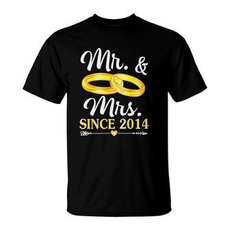 Wedding Ring Married Mr & Mrs Since 2014 Happy Husband Wife T-Shirt | Mazezy