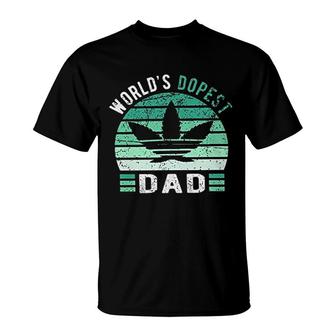 Weed Green Color Worlds Dopest Dad Funny Leaf Gift For Men Women T-Shirt - Seseable