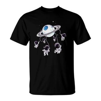 Weirdcore Aesthetic Eyeball Planet Space Astronaut Circus T-Shirt | Mazezy