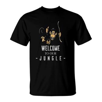 Welcome To Our Jungle Funny Zoo Safari Animal Birthday Tee T-Shirt | Mazezy UK