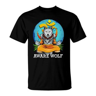 Werewolf Pun Halloween Costume Aware Wolf Yoga Meditation T-Shirt | Mazezy
