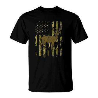 Whitetail Deer Hunting Buck American Camouflage Usa Flag T-Shirt | Mazezy