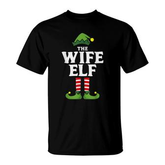 Wife Elf Matching Family Group Couple Christmas Pajama T-Shirt | Mazezy