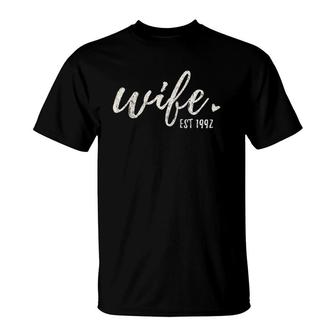 Wife Est 1992 - 30Th Wedding Anniversary Gift For Her Raglan Baseball Tee T-Shirt | Mazezy