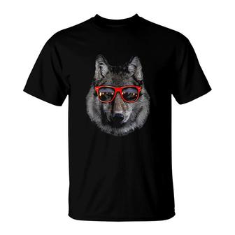 Wolf In Retro Sunglass Frame Wolves T-Shirt | Mazezy