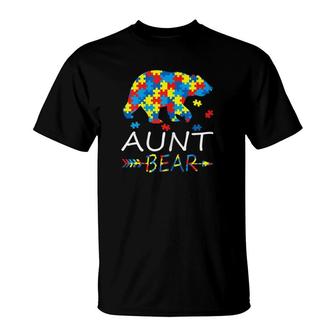 Womens Aunt Bear Autism Awareness Autism Mother's Day T-Shirt | Mazezy