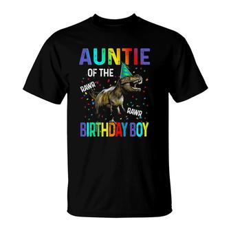 Womens Auntie Dinosaur Funny Cute Birthday Boy Family Apparel T-Shirt | Mazezy
