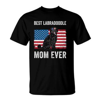 Womens Black Labradoodle Mom American Flag Dog Lover Owner Mama T-Shirt | Mazezy
