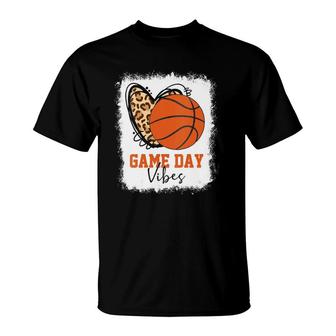 Womens Bleached Basketball Game Day Vibes Basketball Mom Game Day  T-Shirt