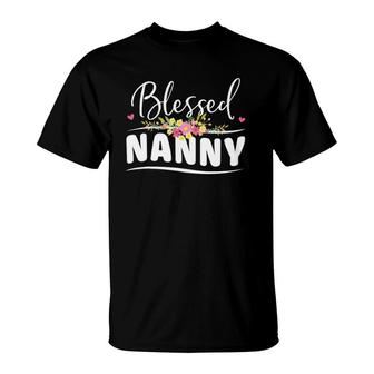 Womens Blessed Nanny Floral Grandma Mother's Day Gift T-Shirt | Mazezy