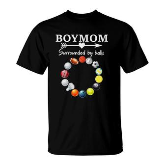 Womens Boy Mom Surrounded By Balls Gift For Women Mother's Day T-Shirt | Mazezy