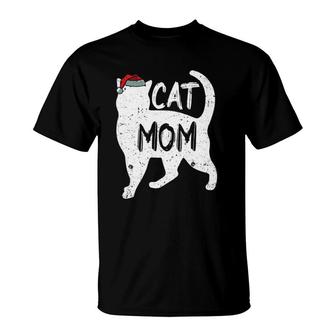 Womens Cat Mom Christmas Cute X-Mas Kitten Kitty Lover Mama Mother T-Shirt | Mazezy