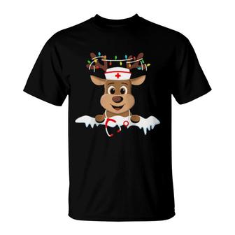 Womens Christmas Nurse Love Nicu Rn Er Santa Reindeer Nurse Hat Elf T-Shirt | Mazezy