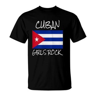 Womens Cuban Girls Rock - Bandera De Cuba - Cuban Flag T-Shirt | Mazezy