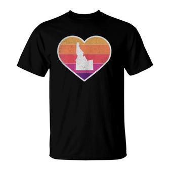 Womens Cute I Love Idaho Retro Heart With State Outline T-Shirt | Mazezy
